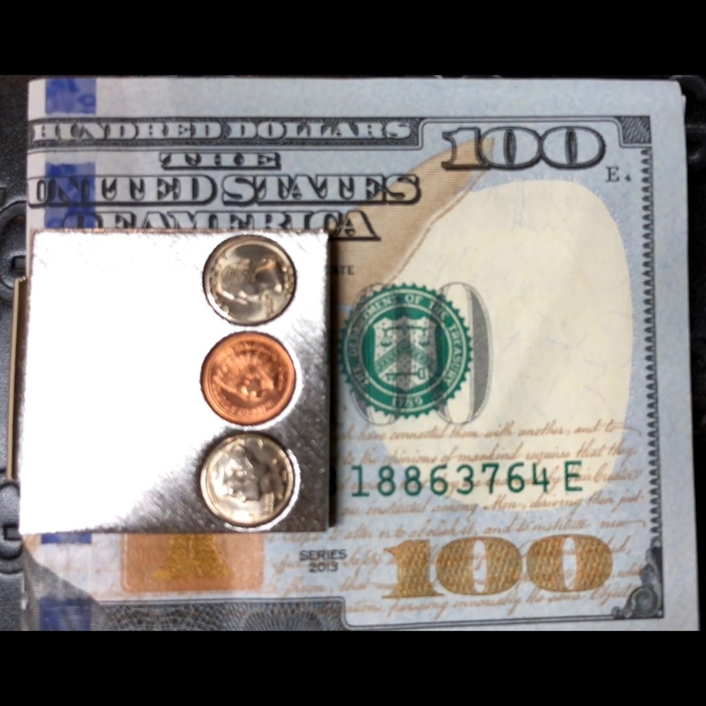 Brushed Silver Money Clip with US Collector Coins